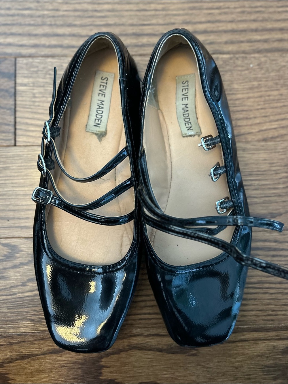 Steve Madden Black Patent Multi-Strap Ballet Flats
